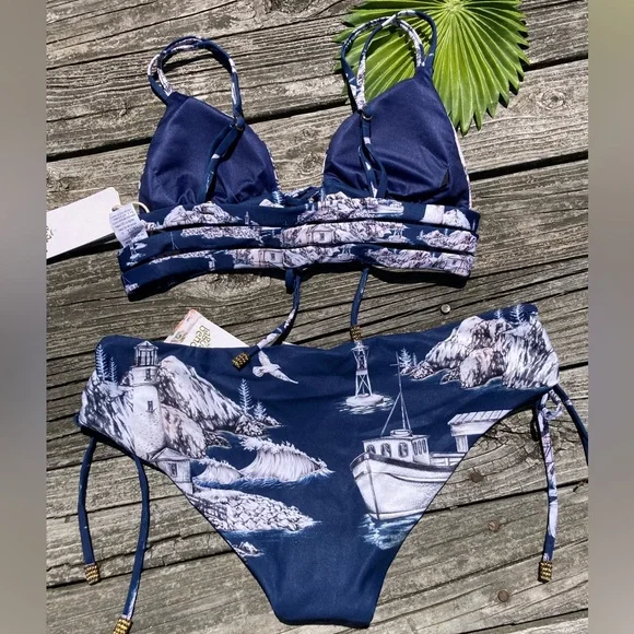 NWT Beaded Nautical Set - AGUA BENDITA Mia Proa Bikini Top & Eda Bottoms -M - Picture 9 of 16